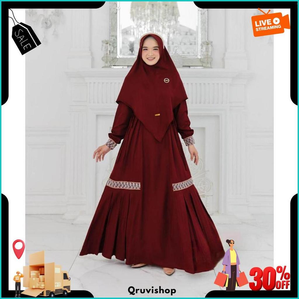 Gamis Syari Set Hijab Warohmah Syar'I Fashion Muslim Wanita Terbaru Baju Muslimah Dress Maxi Busui F
