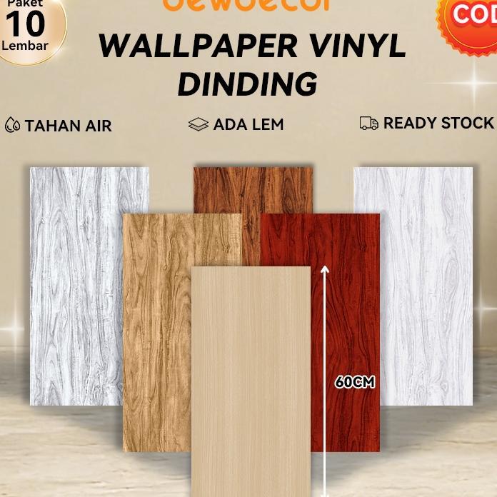 [60Cmx30Cm] Paket 10 Lembar Wallpaper Dinding Vinyl Motif Marble / Kayu / Granit Premium Tebal 2.5Mm