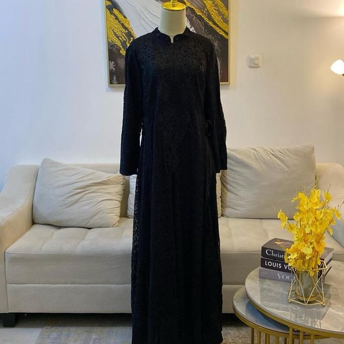 Dress RANI y182 spesial hitam full brokat tali samping gamis pesta Muslim Wanita Mewah Kondangan Ele