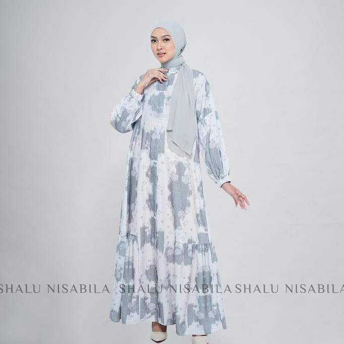 Shalu Nisabila - Velia Dress Gamis Wanita Muslimah Maxi Motif Printing Busui & Wudhu Friendly Syari 