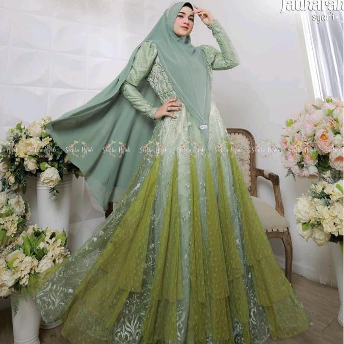*Koleksi Fashion Show Polkadot * *Jauharah Syari* Vol 2 Gamis Karet Muslim Navy Pink Wudhu Wanita Dr