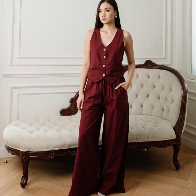CROIA - Maeve Linen Vest Set | Setelan Wanita Linen Vest | Pakaian Wanita TS