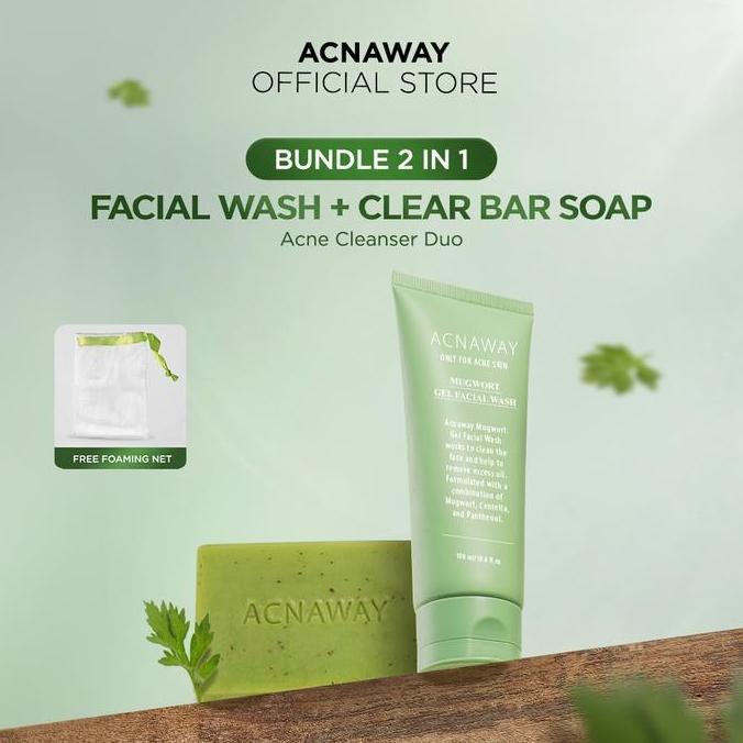 Bathe- Acnay Bundle 2 In 1 Mugwort Gel Facial Sh + Acne Clear Bar Soap Facial Cleanser & Body Sh Sab