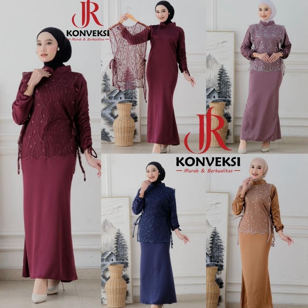 ORIGINAL VIOLA DRESS KONDANGAN SATIN KOMBINASI BROKAT TILE BISA DILEPAS PASANG - DRESS PESTA TWO IN 