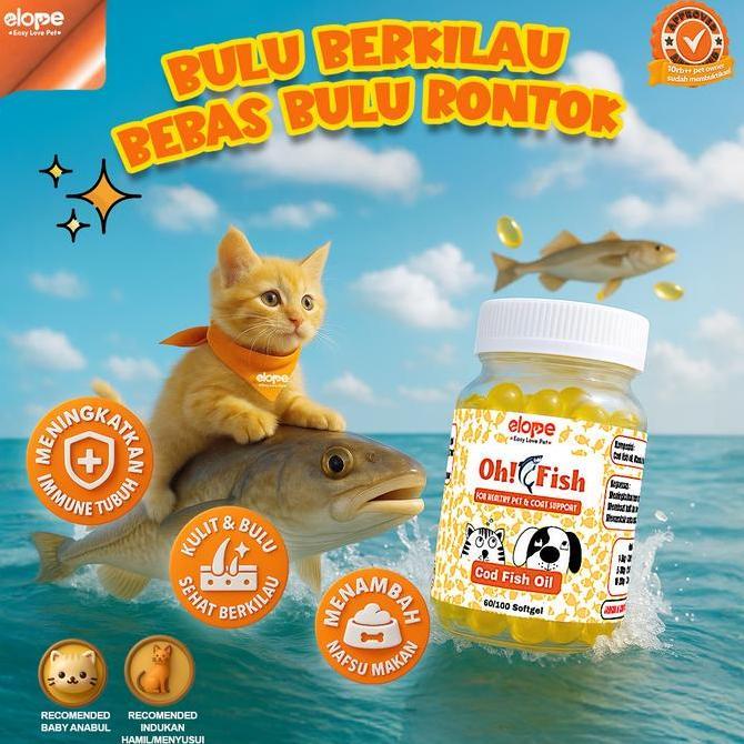 ahissalamahtiga - elope oh fish cod oil minyak ikan vitamin bulu hewan kucing anjing 100butir