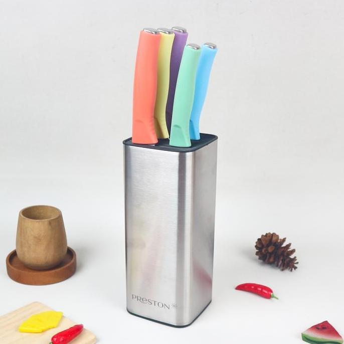 Preston Cookware Pisau Premium Knife 5 in1 Colorful Pisau Dapur Wadah Stainless Anti Karat - FM
