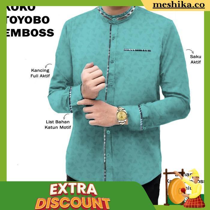 Baju Koko Pria Muslim Toyobo Micro Katun Lengan Panjang Ukuran M L Xl Xxl Xxxl / 22845 Bahan Lembut 