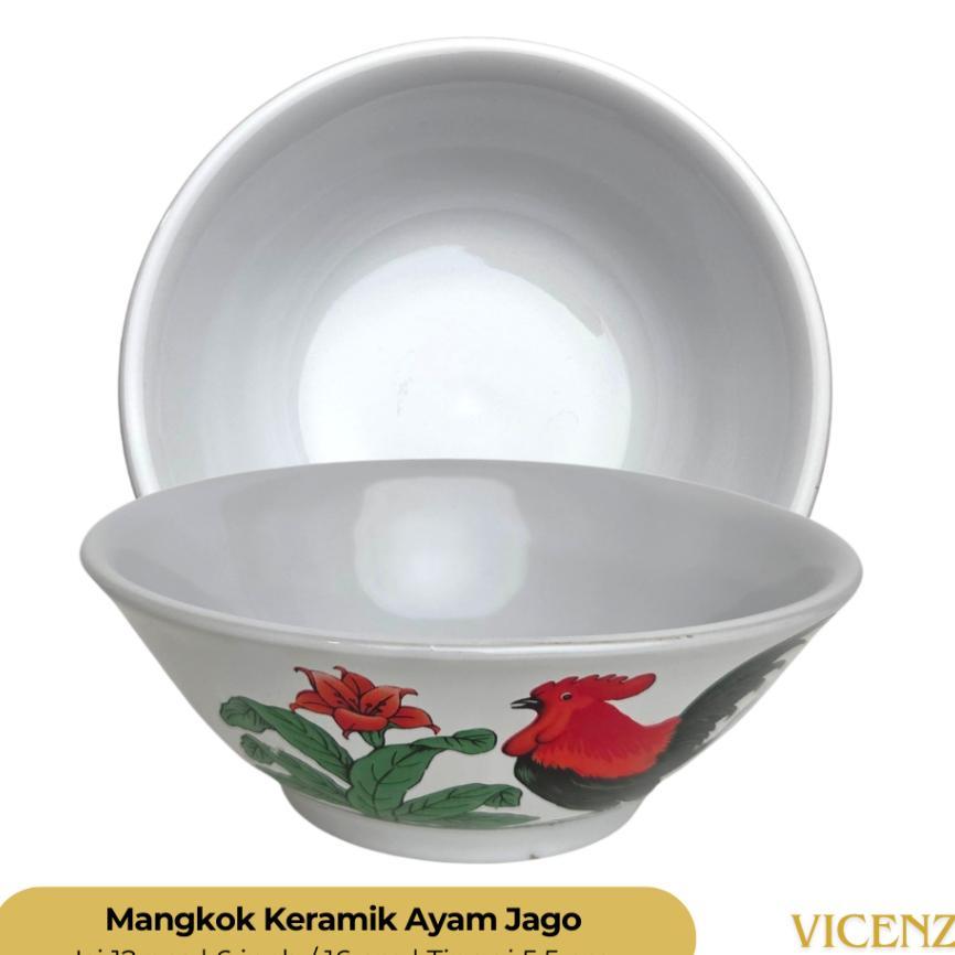 Mangkok Keramik Bakso Bubur Motif Ayam Jago Lucky (1 Lusin)