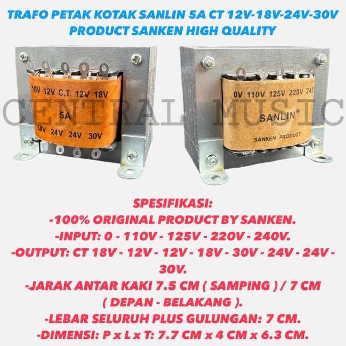 BEBAS ONGKIR - TRAFO PETAK KOTAK SANLIN 5A CT 12V-18V-24V-30V PRODUCT SANKEN HIGH QUALITY