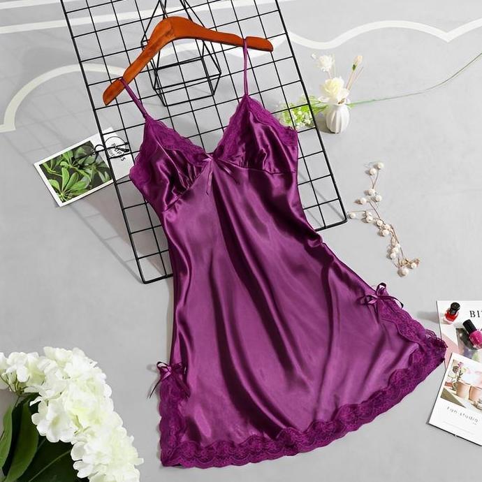 Vestito- [Gli] Dress Piyama Baju Tidur Nita Satin Polos Fit Panjang Lingerie 1072