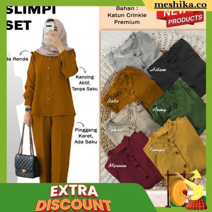 Setelan Baju Celana Wanita Muslim Slimpi Set Katun Crinkle All Size Xl-Xxl / 29288
