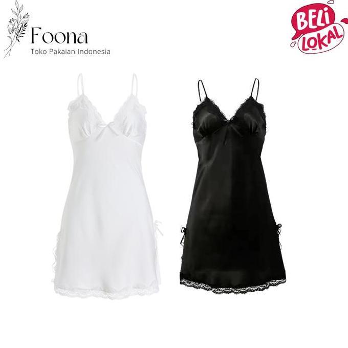 Vestito- Foona Bt001 Baju Tidur Lingerie Nita Sexy Dress Satin Mini Desa Hitam Piyama Panjang Gaun D