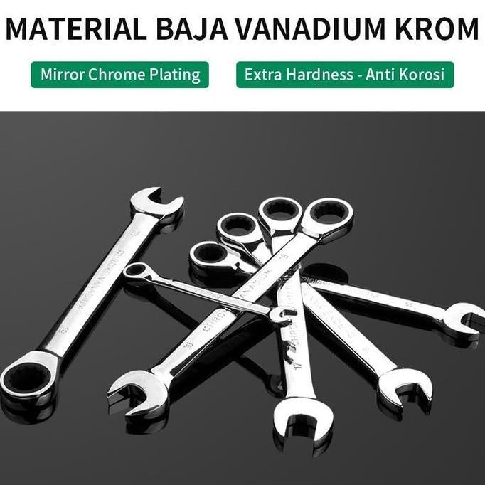 ISKU Kunci Ring Pas Rachet 8pcs Set 8-19MM COMBINATION RACHET Ring Pas Ratchet