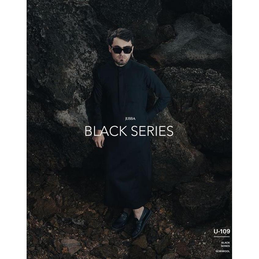Samase jubba u109 black series jubah slim lengan panjang semi wool s-xxl