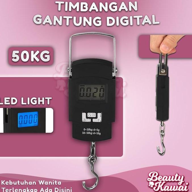 Timbangan Digital Serbaguna 50kg Besi Gantung Bagasi Koper Portable LED Kiloan Beras Ikan