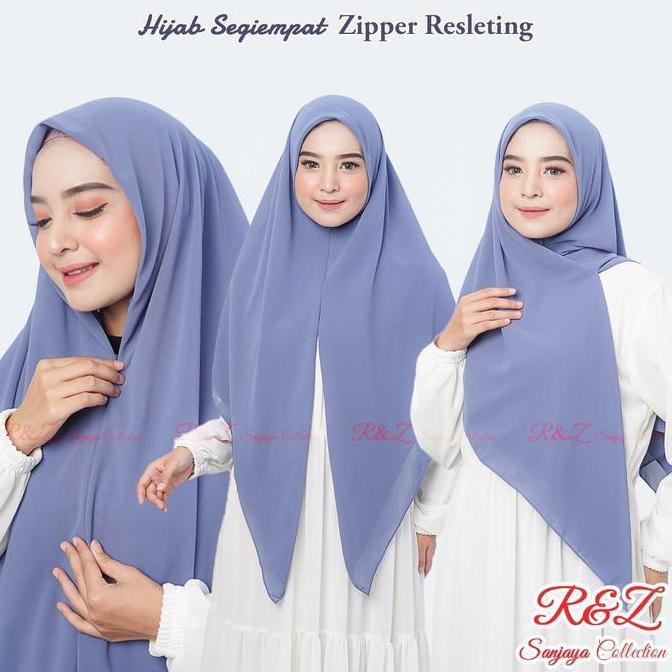 Foulard- Sanjaya Collection Hijab Segi Empat Zipper Resleting Khimar Ceruty Babydoll Instan R&Z Sanj