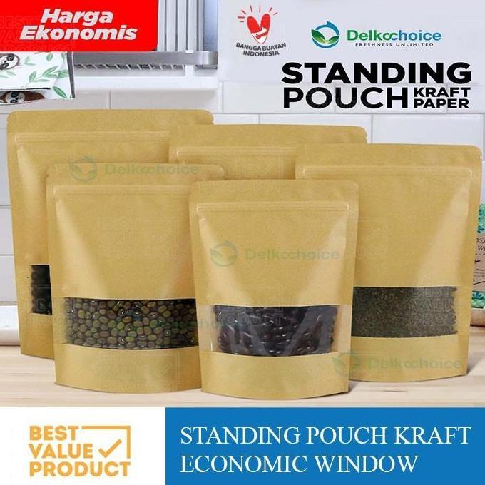 Sutoreji- (Pack) Kemasan Paper Kraft Window 12X20 Standing Pouch Window 12 X 20