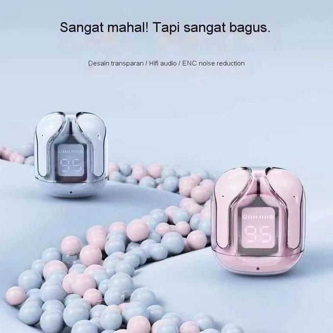 Air31 Headset Putih Bluetooth TWS Wireless Ultrapods LED Menampilkan Suara HiFi Yang Transparan Ster