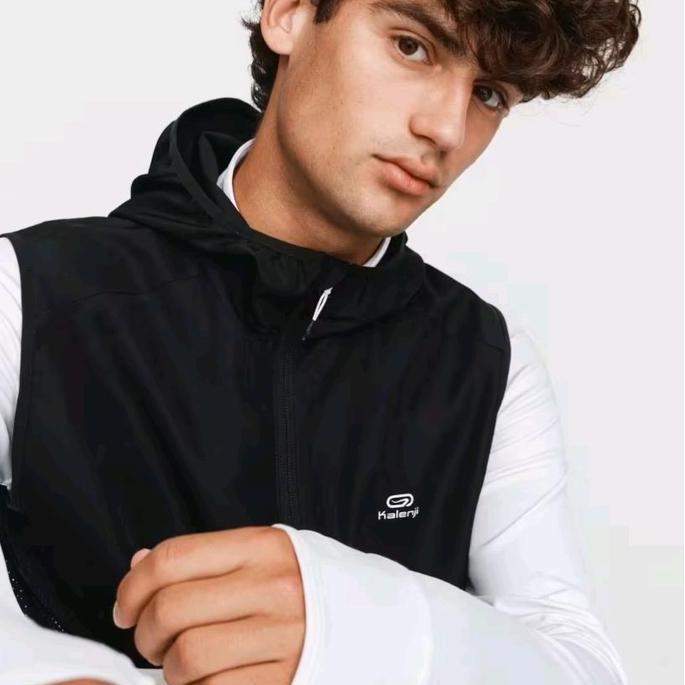 New Jaket Lari Pria Hitam Hoodie Run Wind Sleeveless Jacket Black