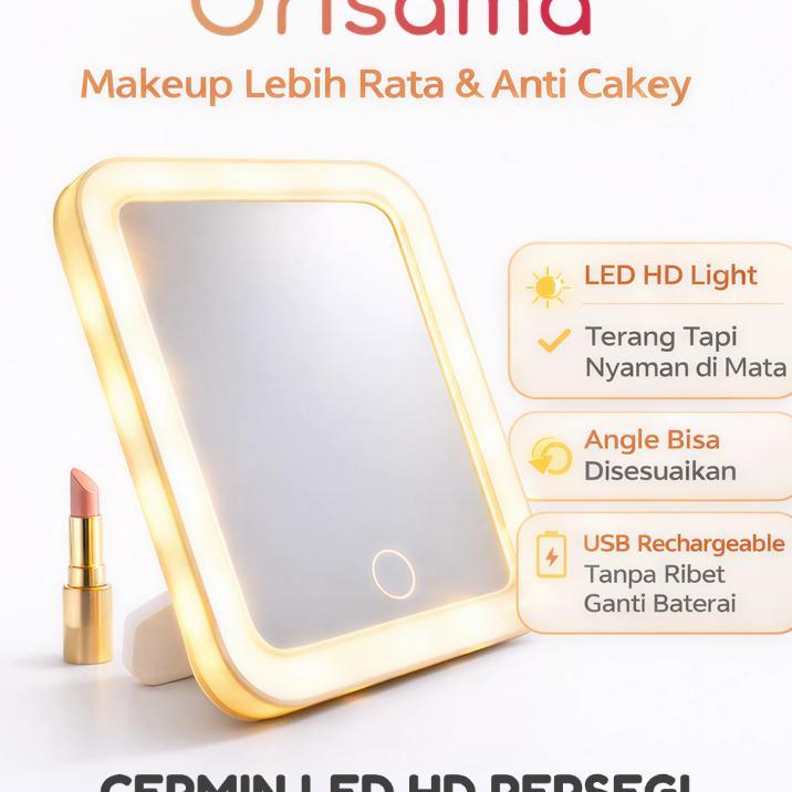 Cermin Led / Cermin Lampu Led / Cermin Make Up Meja Dengan Lampu Led Tombol Touch Screen Charge Usb