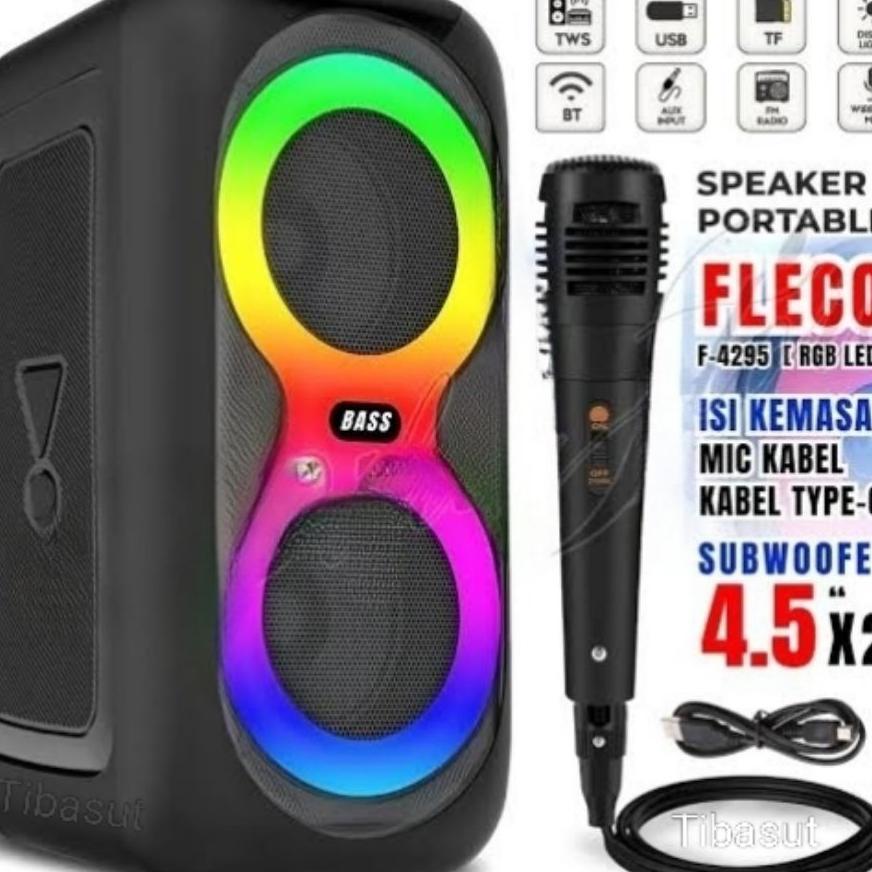 Fleco Speaker Bluetooth 4,5 X 2 Salon Aktif Tws F-4295 Free Mic Karaoke Portable Speker F4295