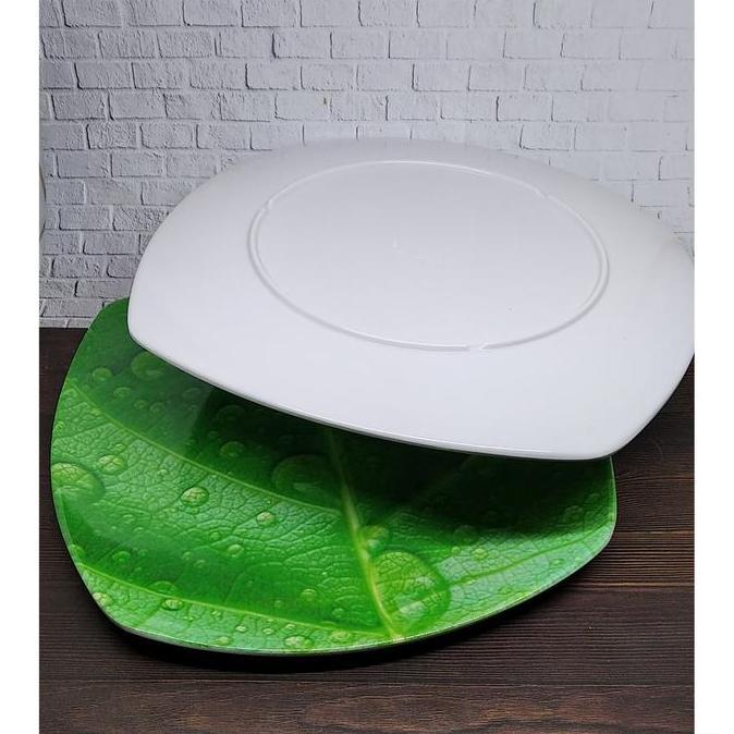 PIRING MELAMIN DAUN HIJAU OVAL 6 PCS PIRING SAJI MELAMIN PIRING MELAMIN MOTIF DAUN LA