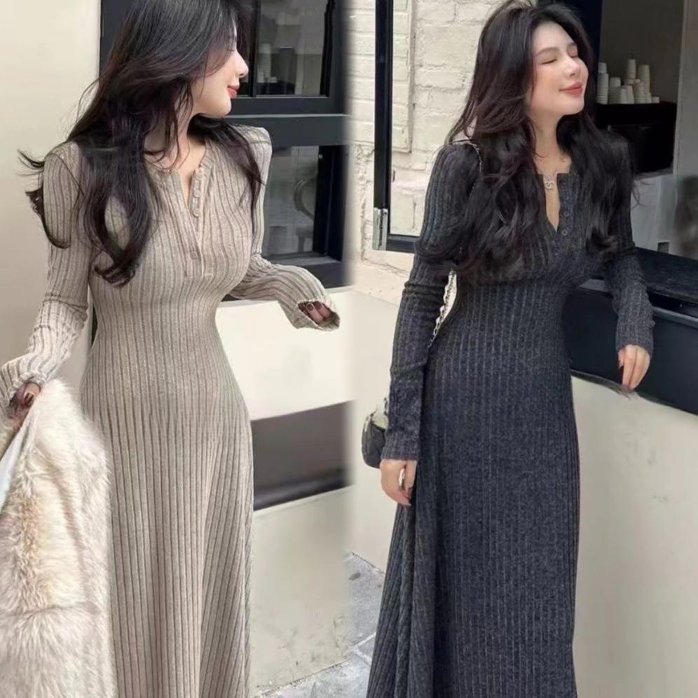 HOT PRODUCT Gamis Modern Baju Rajut Korea BodyFit Dress Panjang Wanita Muslimah Elegan  M670
