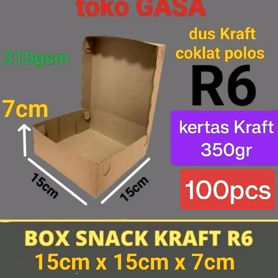 100Pcs R6 Kerdus Coklat Dos Kraft R6 Kue Jajan Roti Ukuran 15X15X7 Coklat Polos /Dos Box Kue Isi 6 /