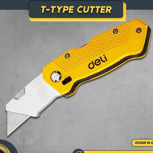 Deli T-Type Cutter / Pisau Kayu Lipat Material Sk2 Isi Mata Pisau 5 Pcs Edl006Z