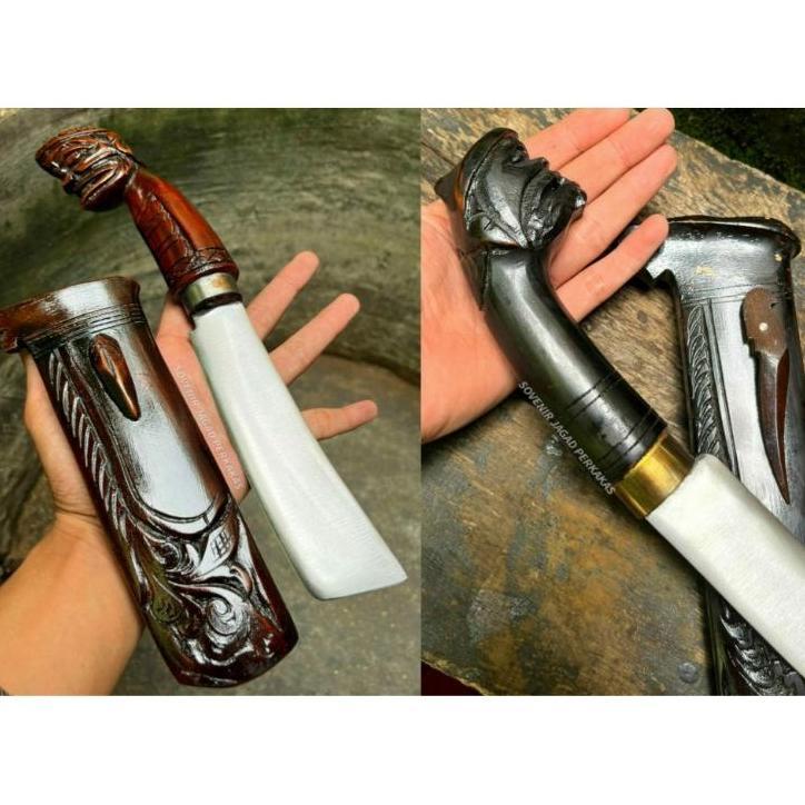 Pisau Gocil Tanggung Baja Per Jeep Jadul Ukiran Cepot Wayang Ukir Barang Seni Serbaguna Sembelih Ker