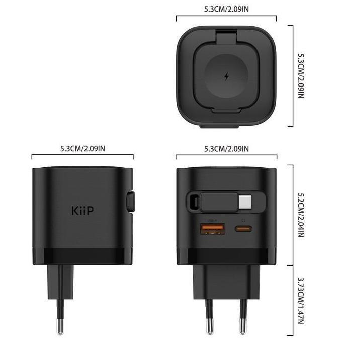 Grosir Kiip Wh30 3In1 Adapter Fast Charger Gan 35W Retractable Cable Built In Magnetic Wireless