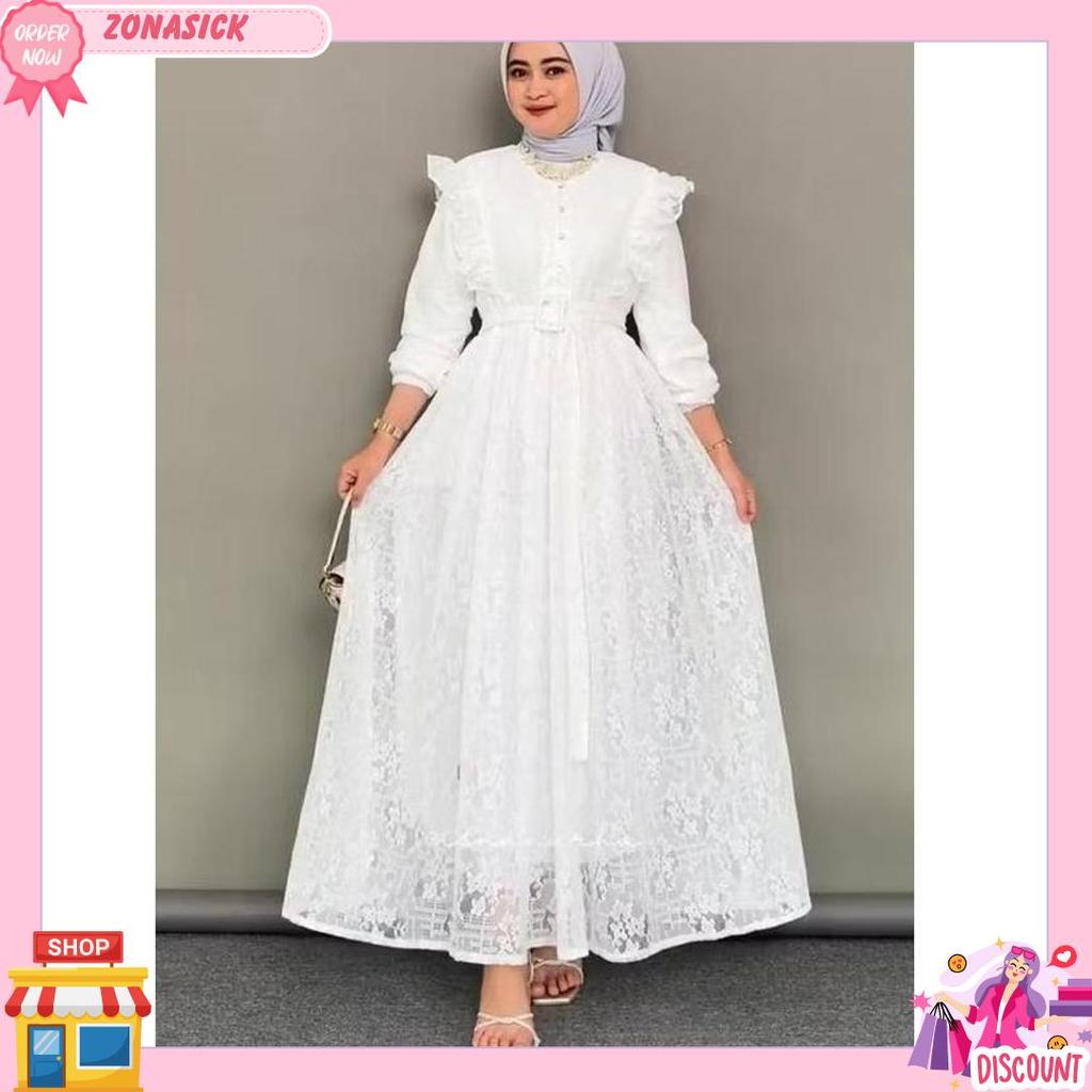 Naykamila Malika Dress Brokat Kombinasi Rempel Gamis Kondangan Bahan Brokat Full Furing Kaos Busui F