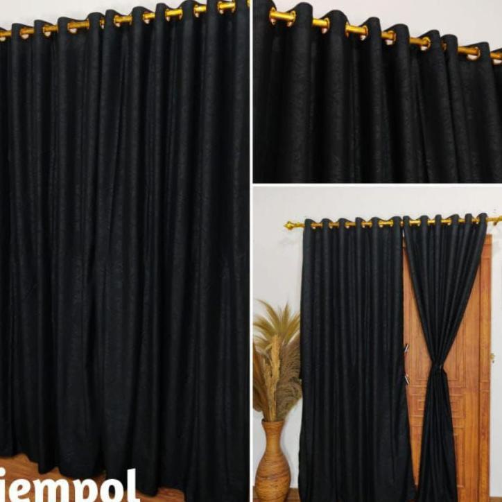 Gorden Pintu Jendela Polos Embos Ring 12 Murah Tirai Warna Biru Coklat Maroon Hijau Putih Hitam Abu 