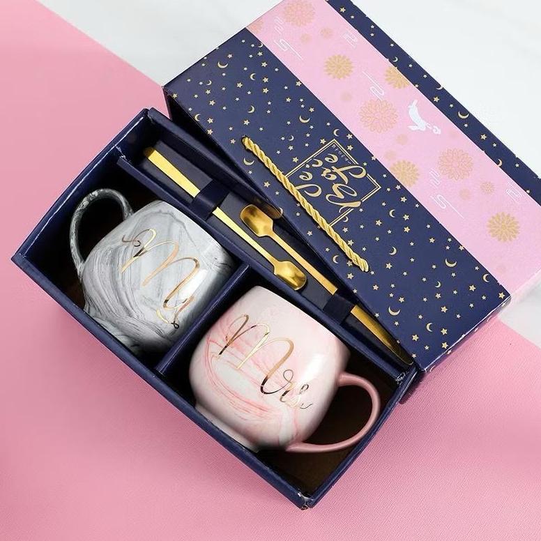Diskon Gelas Marbel Keramik | Couple Gift Set Gelas Keramik Hampers Souvenir Mug Cangkir Cantik Pars