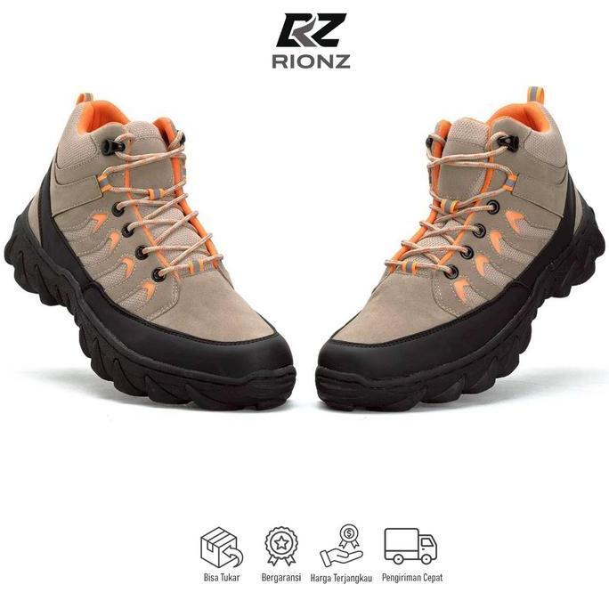 Rionz Sagara Sepatu Boots Pria Hiking Gunung Tracking Outdoor Touring Grey Cream Black