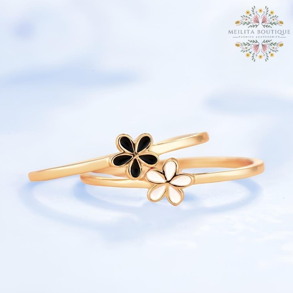 SUPER DEAL Cincin Wanita Titanium Motif Bunga CIncin Tipis Simple Elegan Korea