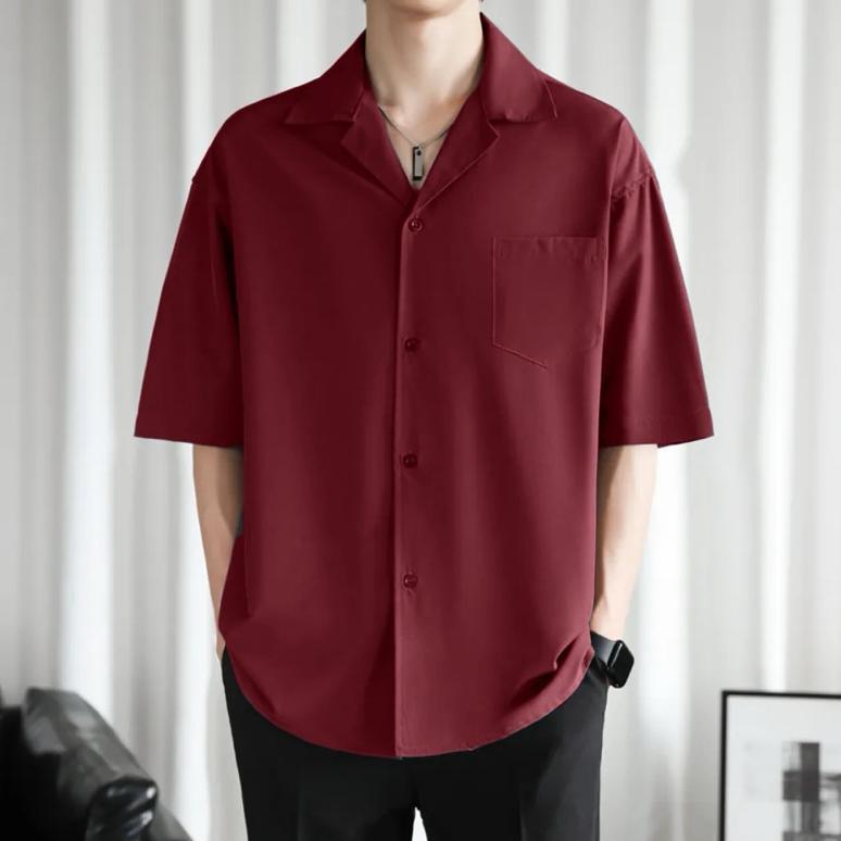 Kemeja Hawai Polos Pria Keren Outfit Cowok Pantai Kerah Piyama Katun Rayon Premium [K7]