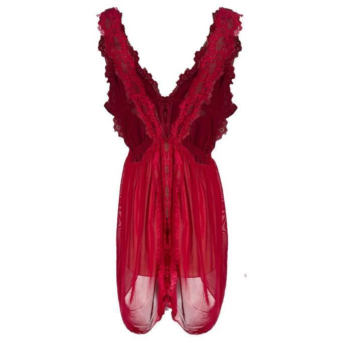 [Red Pink] Lingerie Sexy Buka Belakang Baju Tidur Sexy Wanita Lsb Dress Panjang Renda Pink