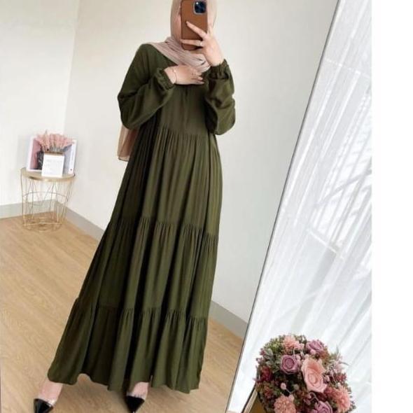 ORIGINAL GAMIS RAYON POLOS PREMIUM GAMIS SUSUN RESLETING DEPAN BUSUI RUFFLE GAMIS MUSLIM HOMEY DRES 