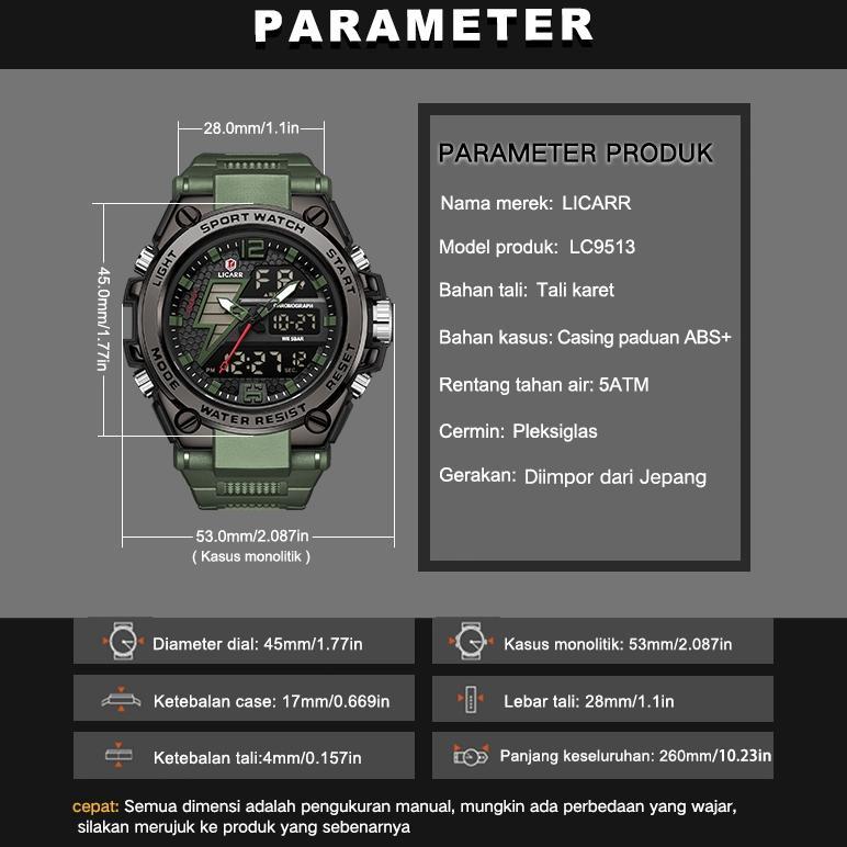 original licarr jam tangan pria merek olahraga analog digital fashion kuarsa anti air santai jam tan
