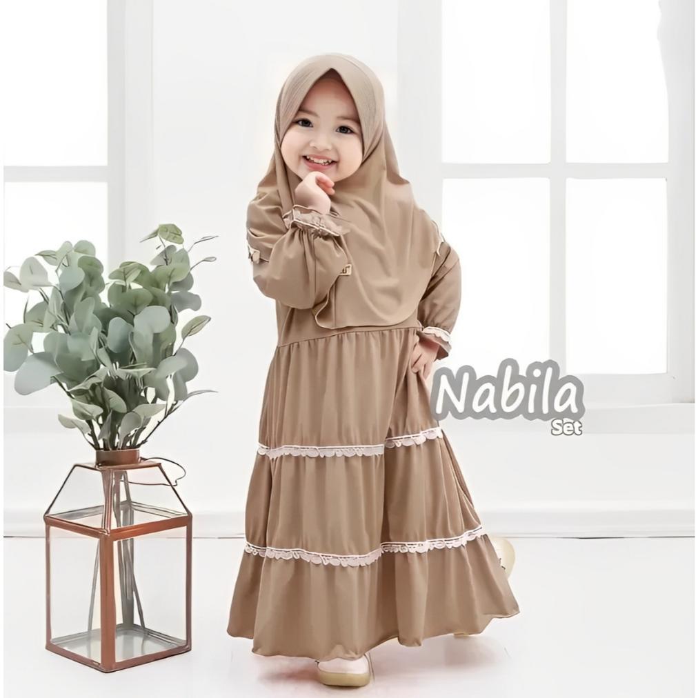 PREMIUM GAMIS ANAK PEREMPUAN NABILA KIDS SET HIJAB USIA 1-6 TAHUN KEKINIAN