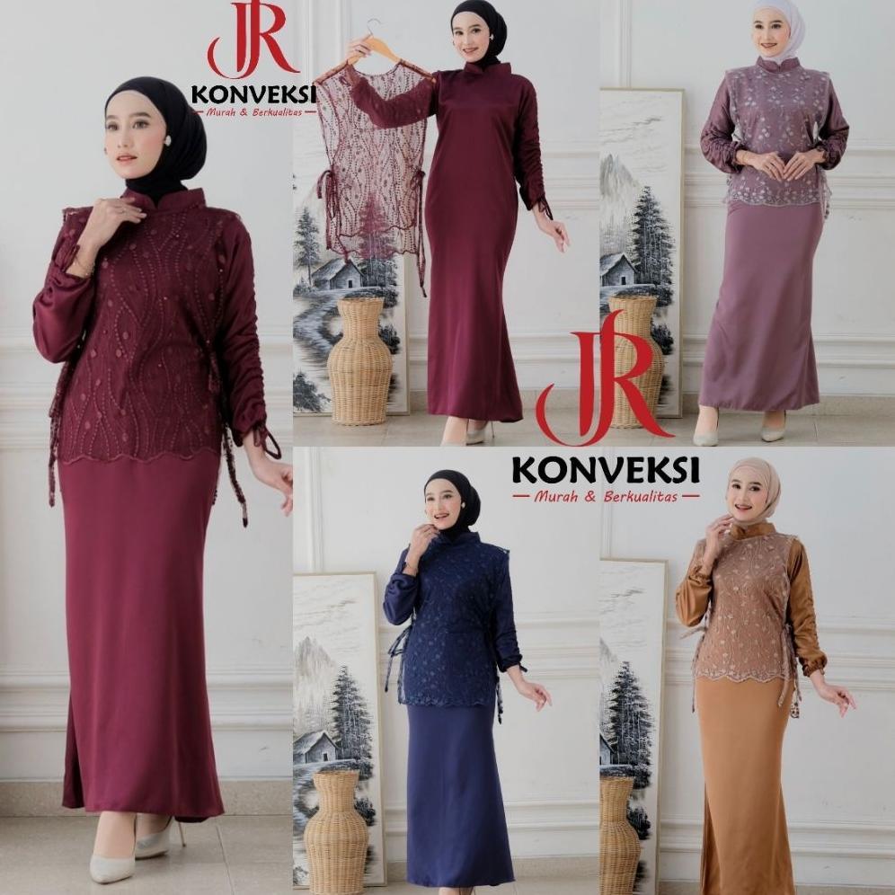 ORIGINAL VIOLA DRESS KONDANGAN SATIN KOMBINASI BROKAT TILE BISA DILEPAS PASANG - DRESS PESTA TWO IN 