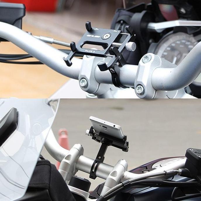 Phone Holder GUB PLUS 6 Original - Holder HP Motor Holder HP Sepeda Aluminium Black Motorcycle