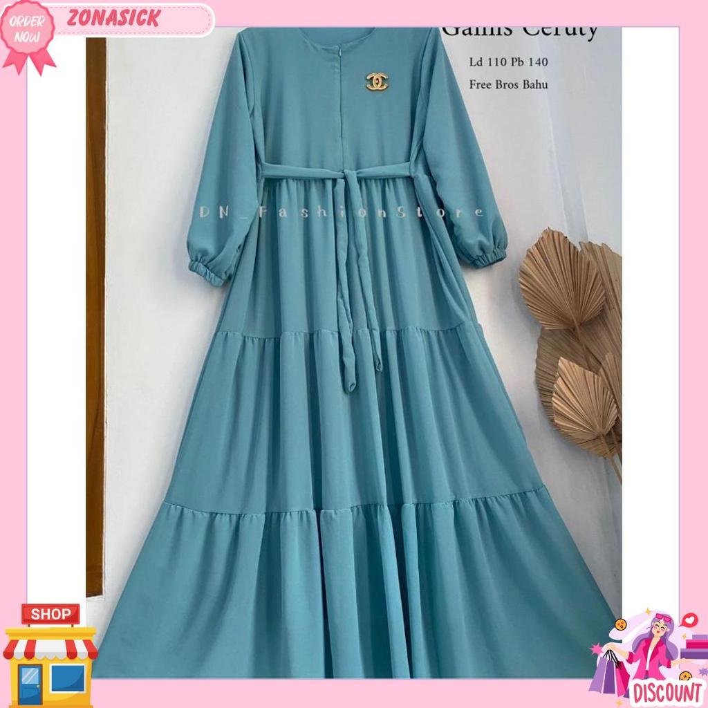 Gamis/Dress Ceruty Babydoll Polos Free Bros Bahu Best Seller Produk Favorit