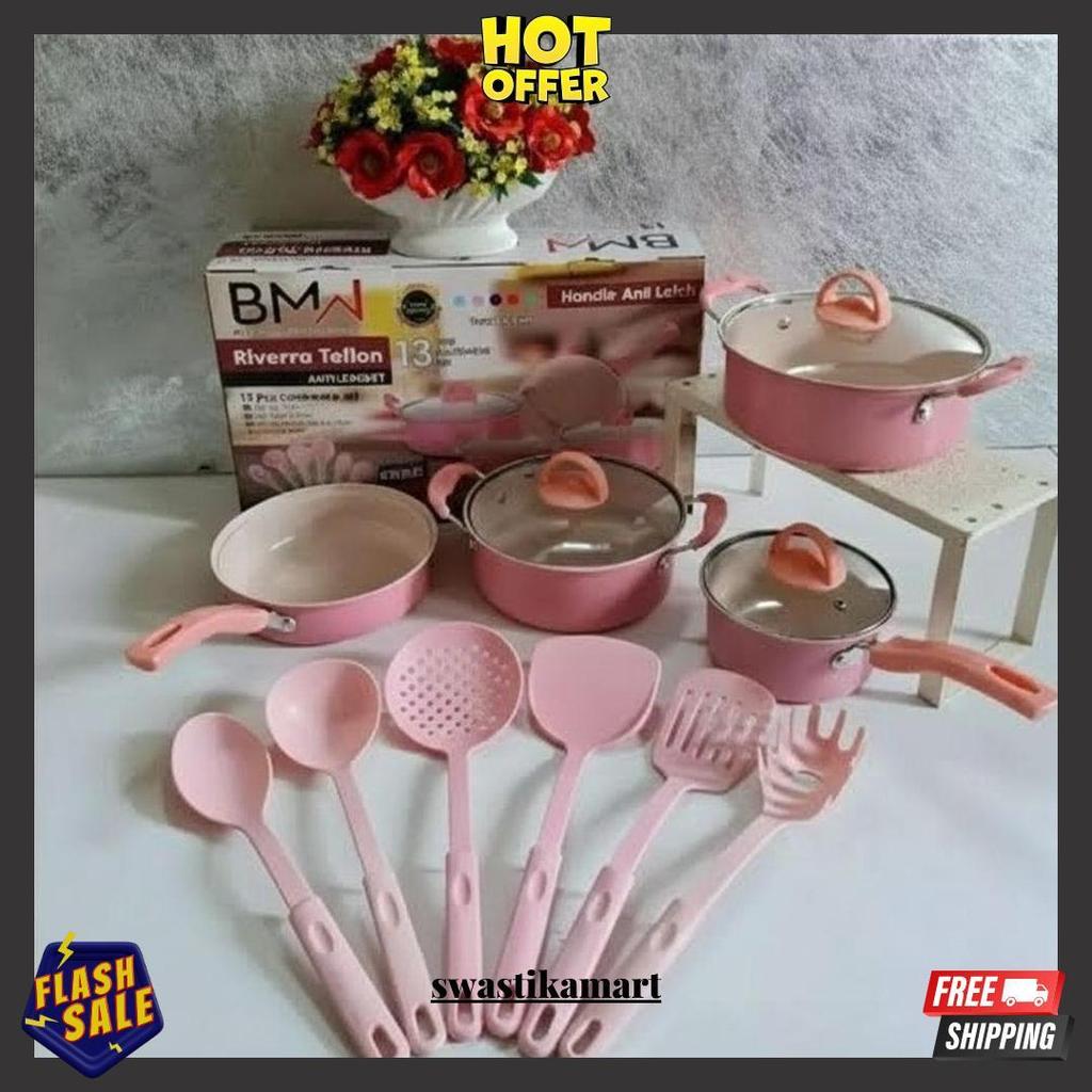 Panci Set 13 Pcs Marble Teflon Cookware Set Rivera Bmw  Warna Panci Set Spatula Serbaguna Best Selle