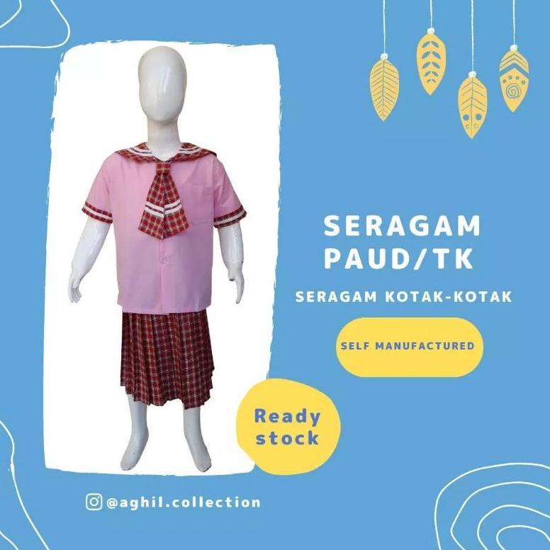 Diskon Seragam Tk/Paud Baju Tk/Paud Al Kotak-Kotak Pink Pendek