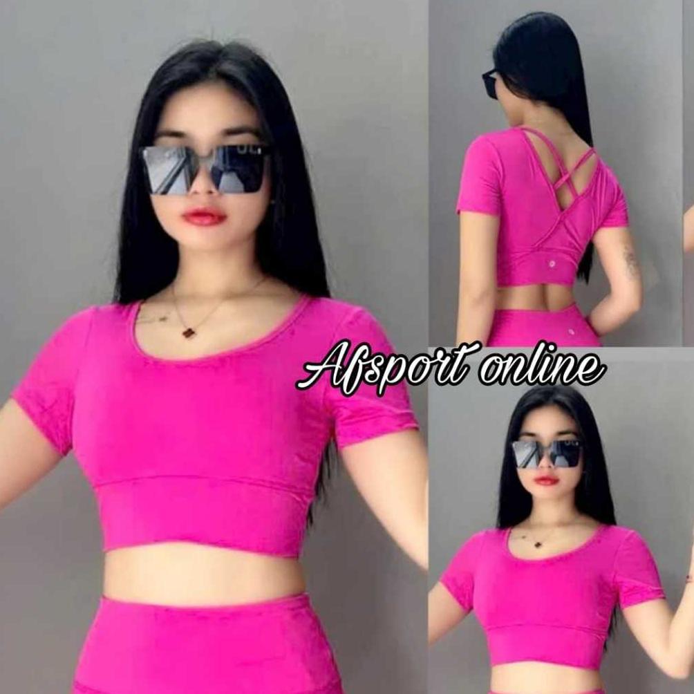 Viral  Afsport Online Baju Olahraga Wanita Ungu Crop Tali Silang Belakang Crop Olahraga Senam Zumba 