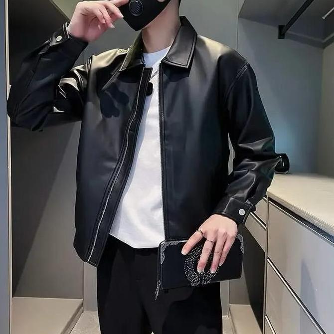 Jacket Kulit Classic Style Kerah Kansai New 2026 Jaket Kulit Pria Wanita Jaket Semi Kulit