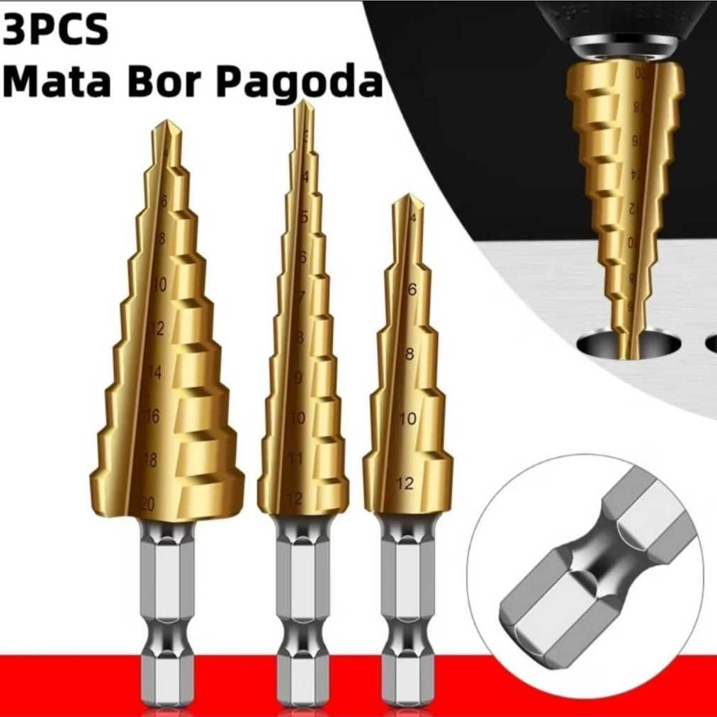 Dolphin Tools Mata Bor Besi Pagoda Set 3 Pcs / Step Drill 3-20mm / Mata Bor Piramid Spiral Drill Bit