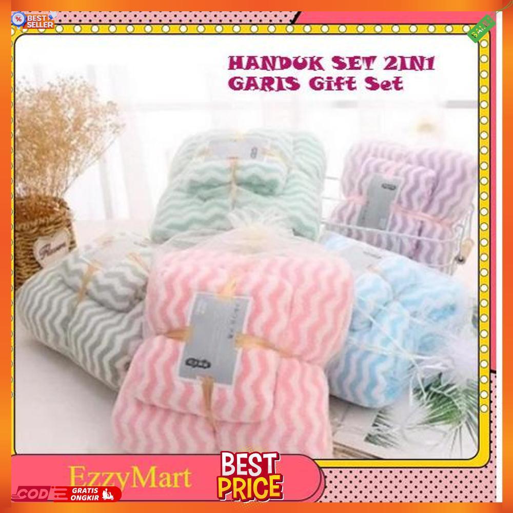 EZZYMART HANDUK SET 2IN1 GARIS Gift Set Handuk Lembut Handuk Microfiber 2in1 [AC1]